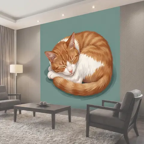 Фотообои Спящий рыжий кот