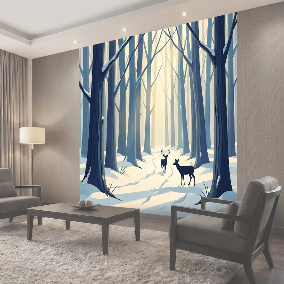 Фотообои Зимний лес с оленями