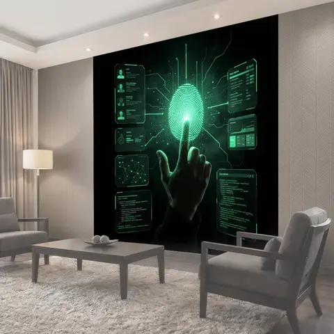 Фотообои Неоновая биометрия и цифровой интерфейс