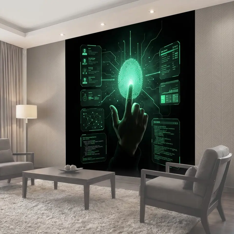 Фотообои Неоновая биометрия и цифровой интерфейс