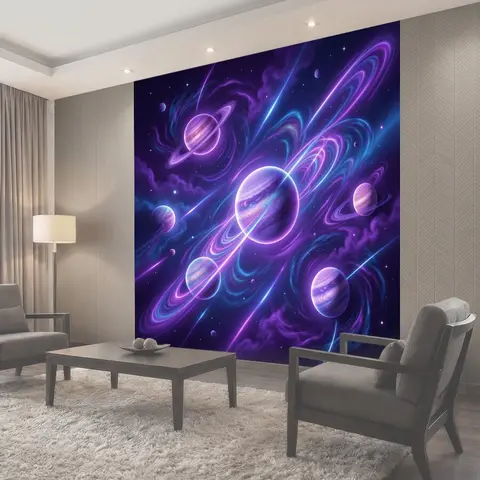 Фотообои Космические планеты и световые спирали