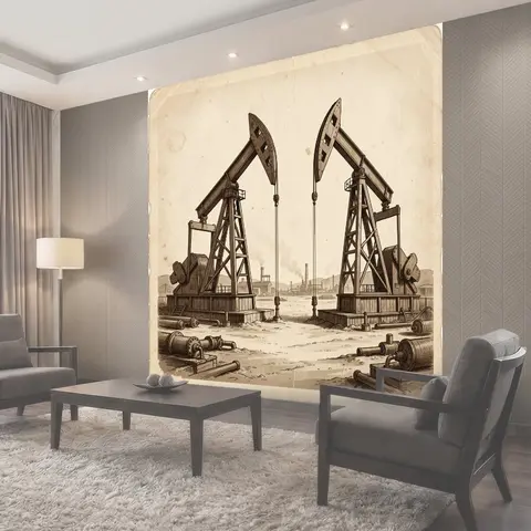 Фотообои Индустриальный пейзаж с добычей нефти