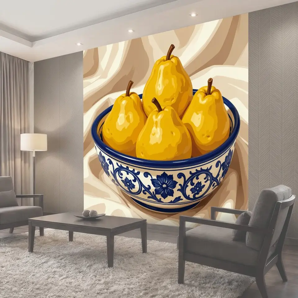 Фотообои Желтые груши в узорной чаше