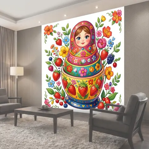 Фотообои Матрешка с ягодами и цветами