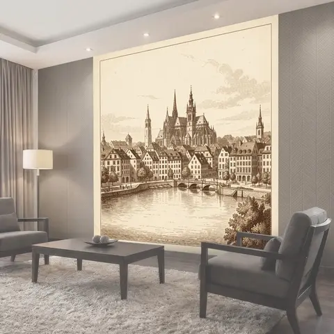 Фотообои Старинный европейский город у реки