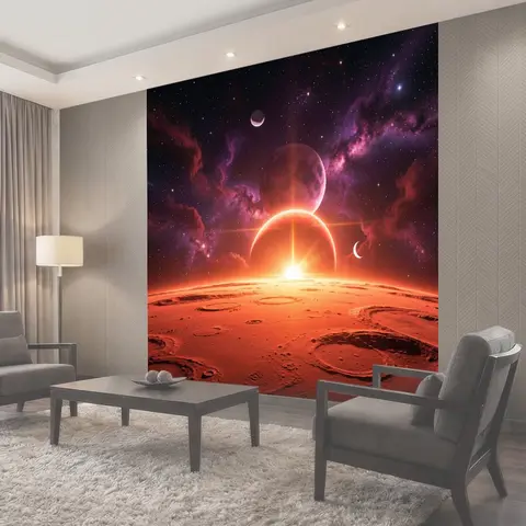 Фотообои Планеты и космический закат над Марсом