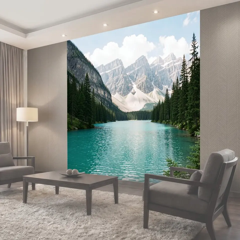 Фотообои Горное озеро среди елей