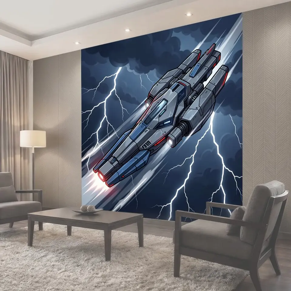 Фотообои Футуристический космический корабль в грозу