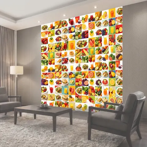 Фотообои Фруктово-овощной коллаж в клетку