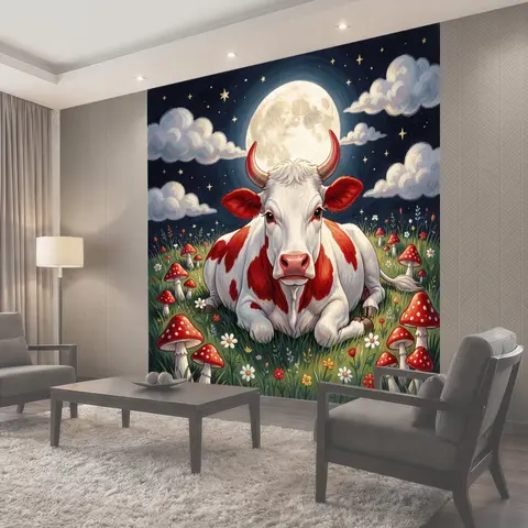 Фотообои Корова под луной в поле