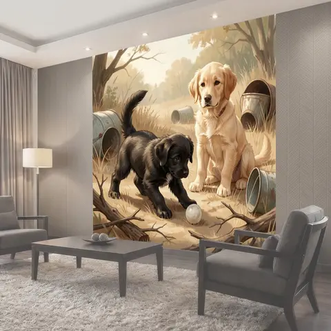 Фотообои Щенки в лесной чаще