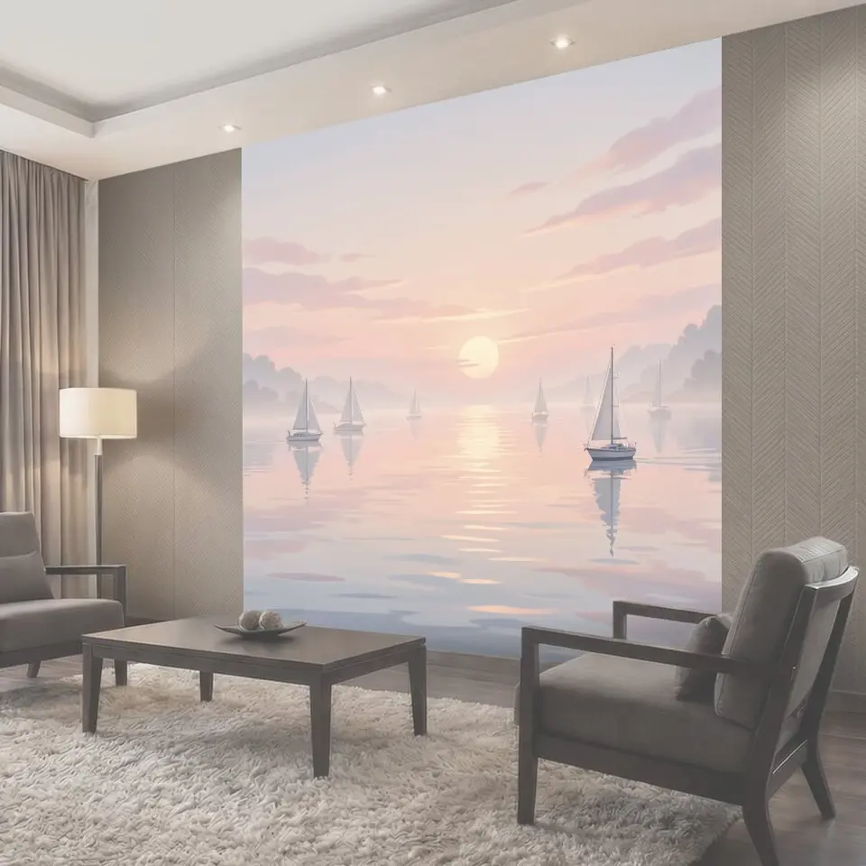 Фотообои Парусные яхты на рассветном озере