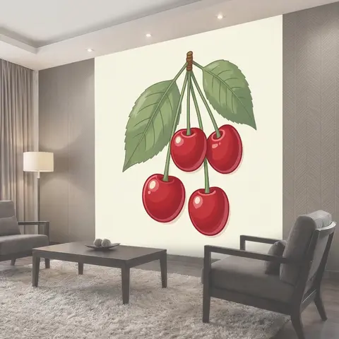 Фотообои Ветвь с красными вишнями