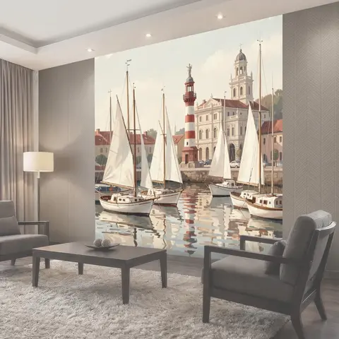 Фотообои Парусники у морского маяка