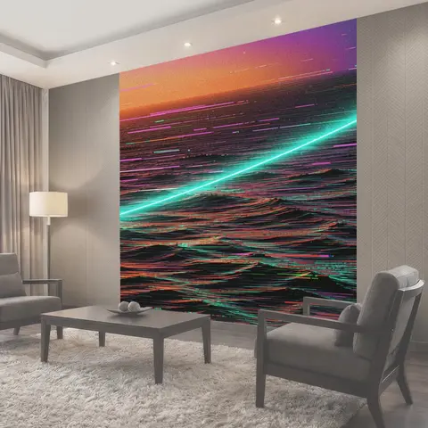 Фотообои Неоновый морской пейзаж на закате