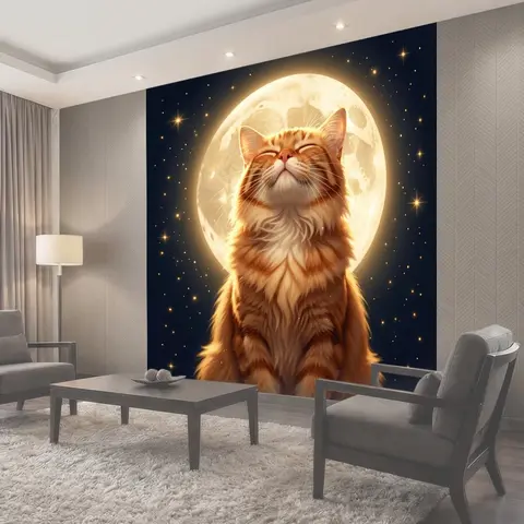 Фотообои Рыжий кот на фоне луны