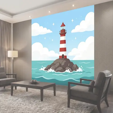 Фотообои Маяк на скалах у моря