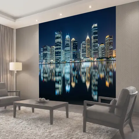 Фотообои Ночной городской skyline с отражением