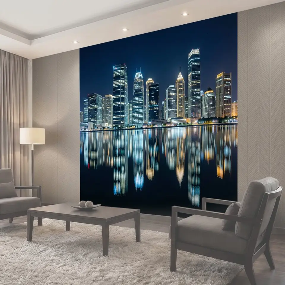Фотообои Ночной городской skyline с отражением