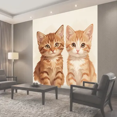 Фотообои Два рыжих котенка с мягкими лапками
