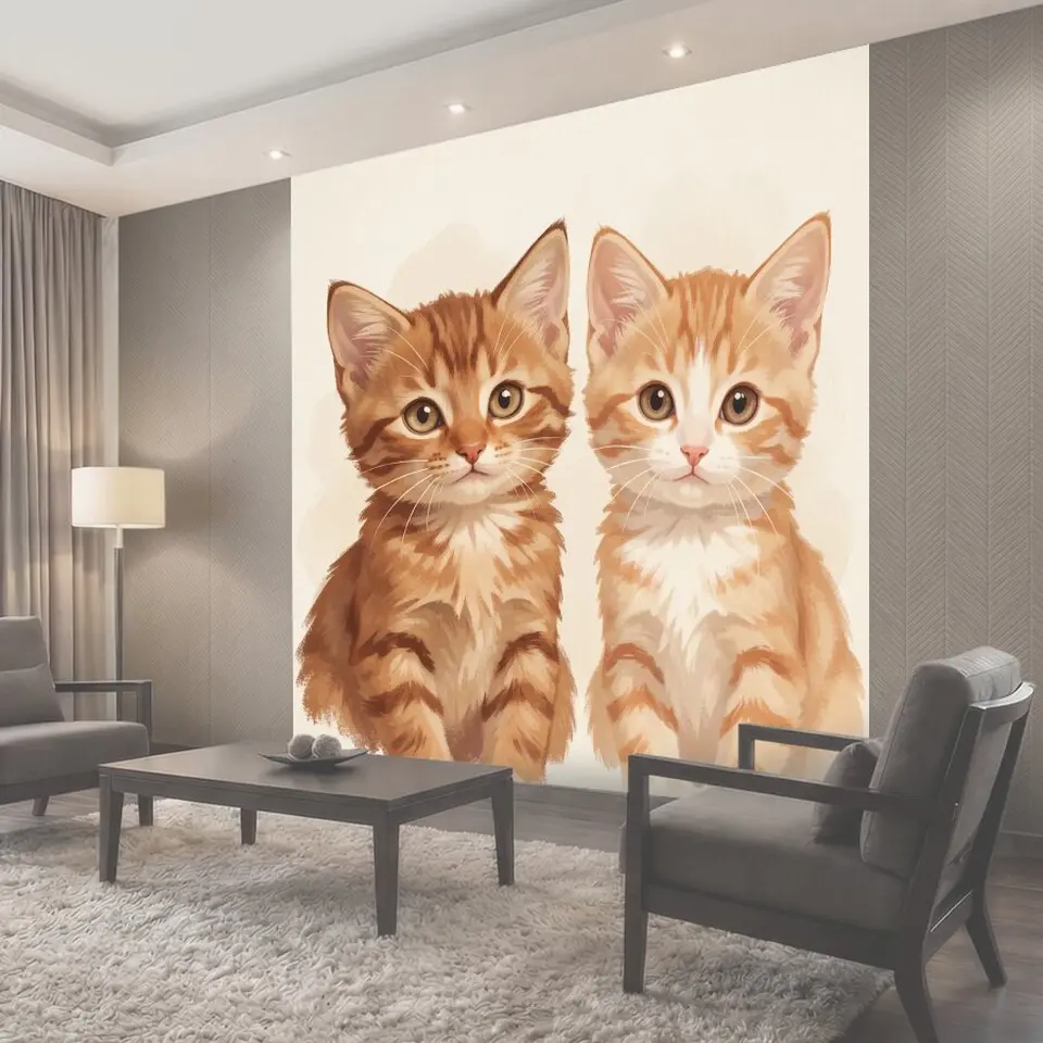 Фотообои Два рыжих котенка с мягкими лапками