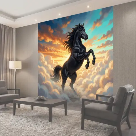 Фотообои Черный конь в облаках