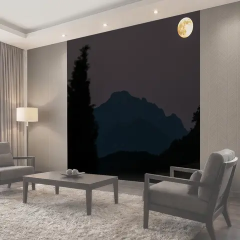 Фотообои Луна, кипарис, горы