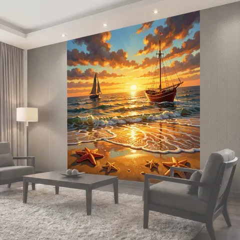 Фотообои Парусники на закатном море