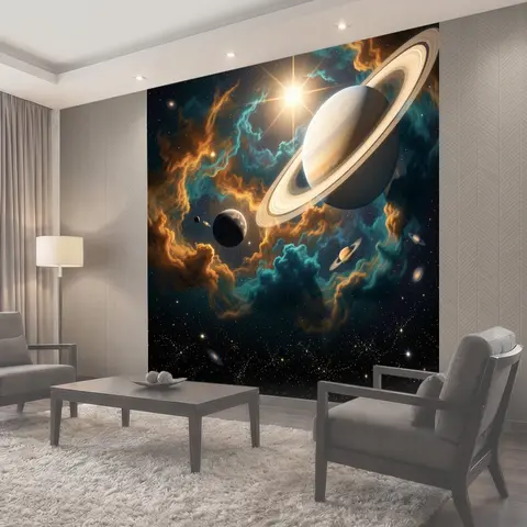 Фотообои Космос с кольцевой планетой