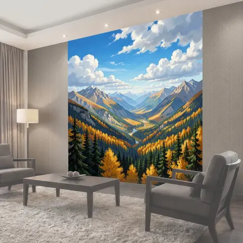 Фотообои Осенний горный пейзаж с долиной