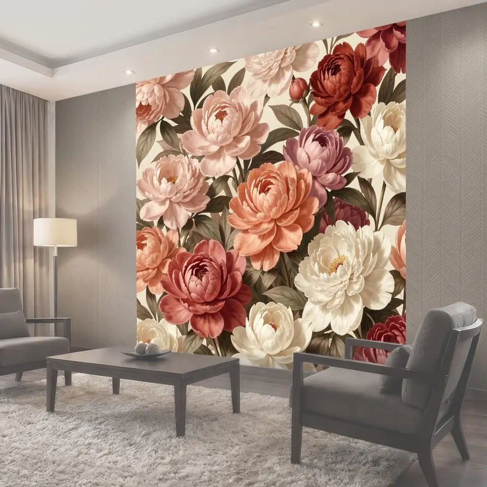 Фотообои Пышные пионы в теплых тонах