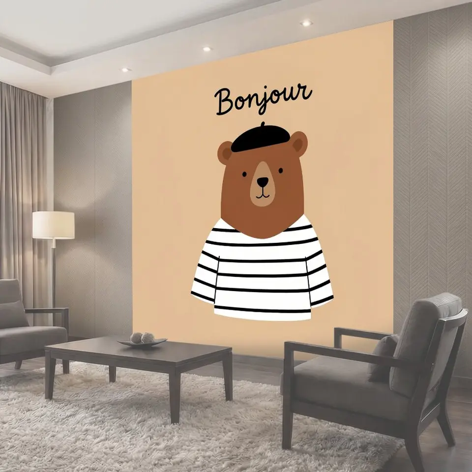 Фотообои Медведь в берете Bonjour