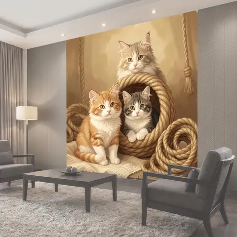 Фотообои Три котенка среди канатов