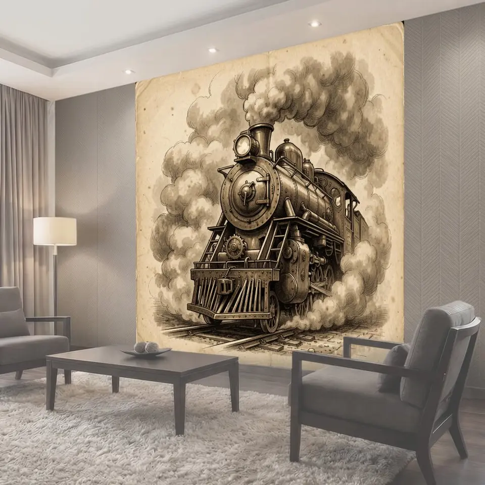 Фотообои Старинный поезд в дыму
