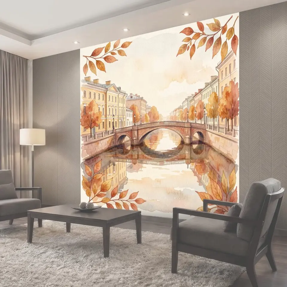 Фотообои Акварельный мост через реку