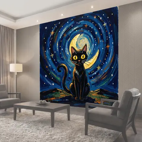 Фотообои Черный кот на фоне луны