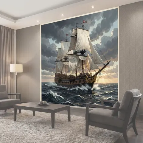Фотообои Парусник в штормовом море