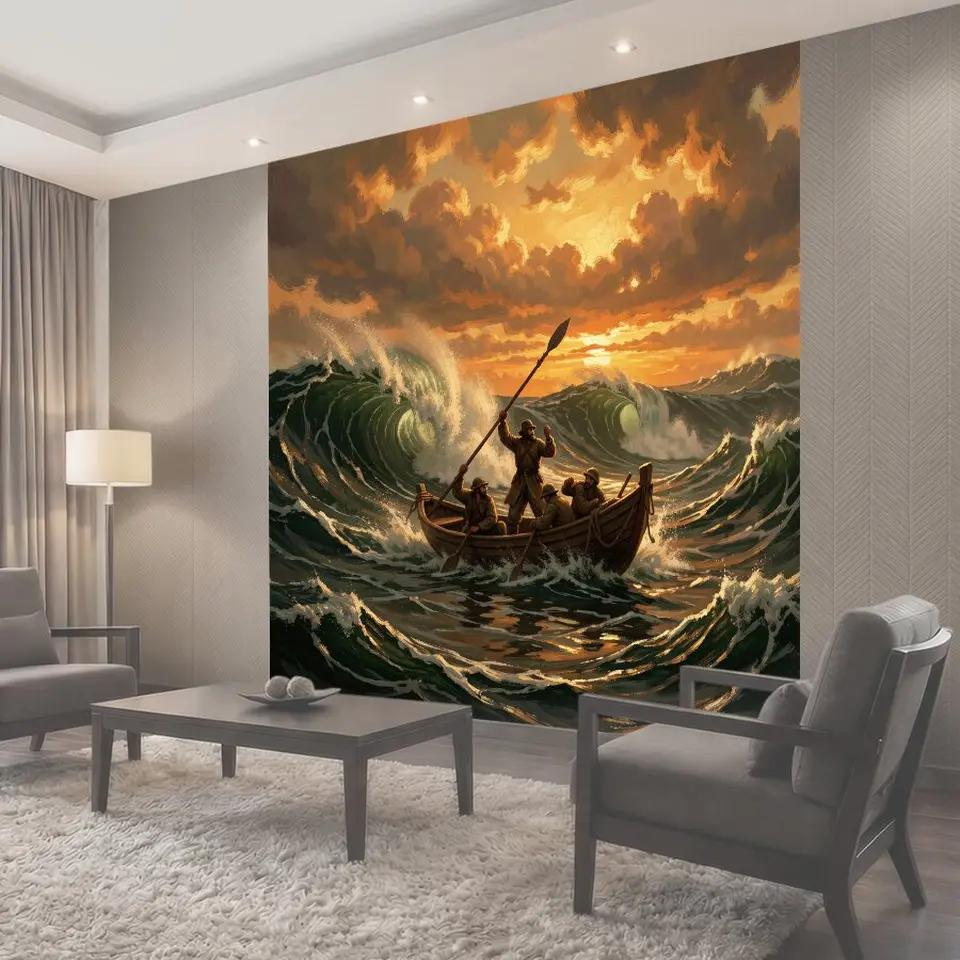 Фотообои Лодка в штормовом море