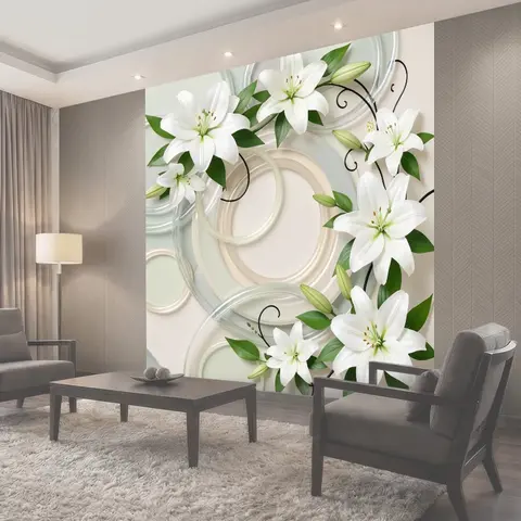 Фотообои Белые лилии и абстрактные круги
