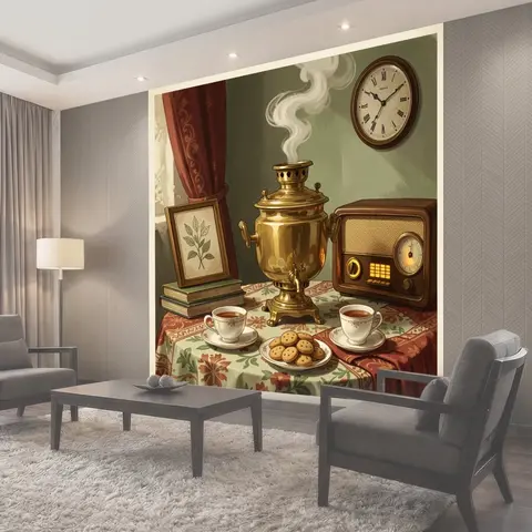 Фотообои Винтажный самовар и старое радио