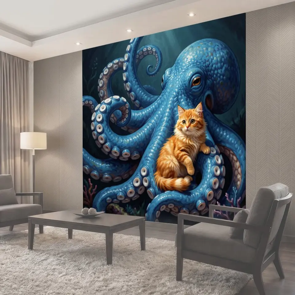 Фотообои Кот и гигантский осьминог