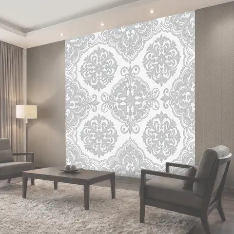 Фотообои Серебристый барочный дамаск