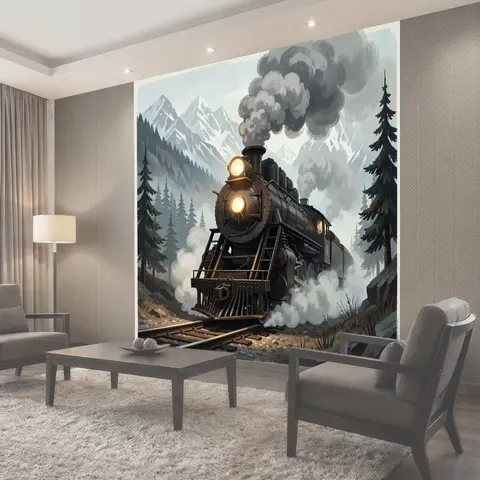Фотообои Паровоз в горных лесах