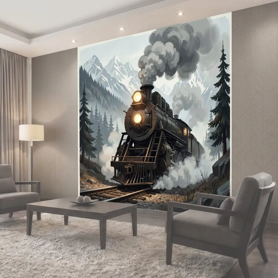 Фотообои Паровоз в горных лесах