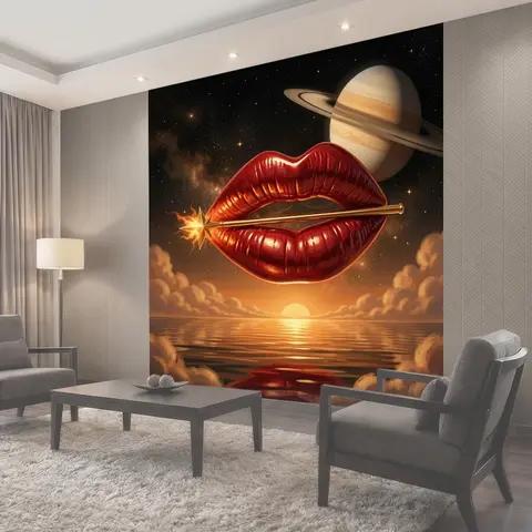 Фотообои Космические губы и кольца планеты