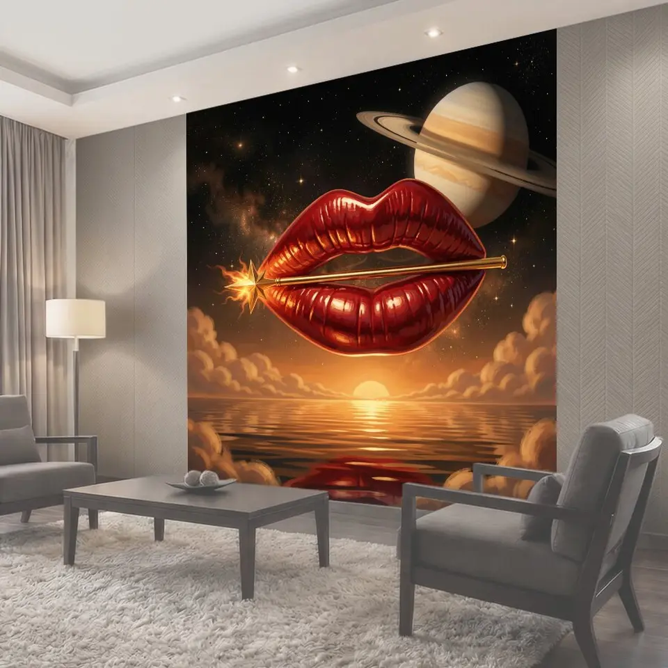 Фотообои Космические губы и кольца планеты