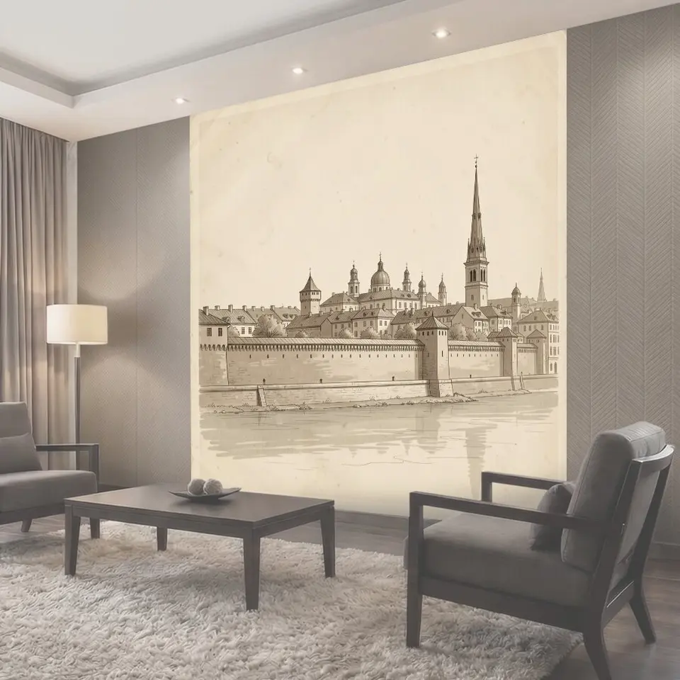 Фотообои Старинный город с крепостной стеной