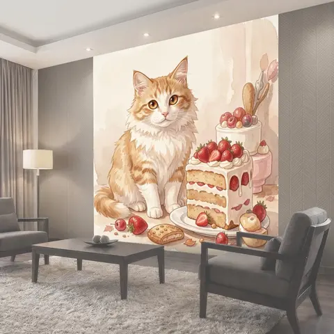 Фотообои Котик со сладкими угощениями
