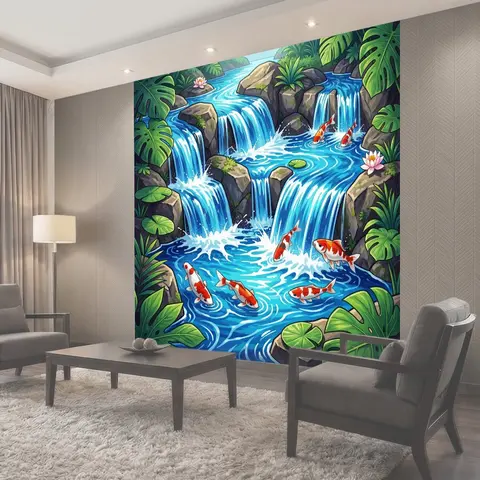 Фотообои Красные карпы у водопадов тропиков