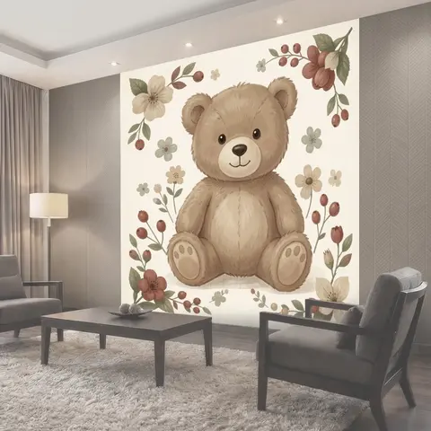 Фотообои Медвежонок с венком из цветов